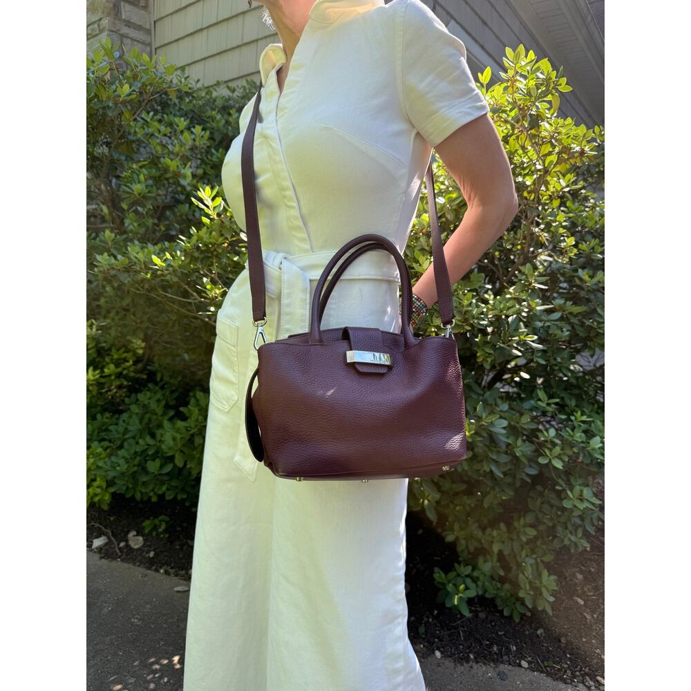 $1400 MSRP MAURO GOVERNA Dolcecalf Top Handle Satchel Bordeaux Detachable Strap - Picture 5 of 14